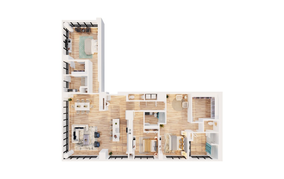 PH-D2 - 3 bedroom floorplan layout with 3.5 baths and 2768 square feet. (3D)