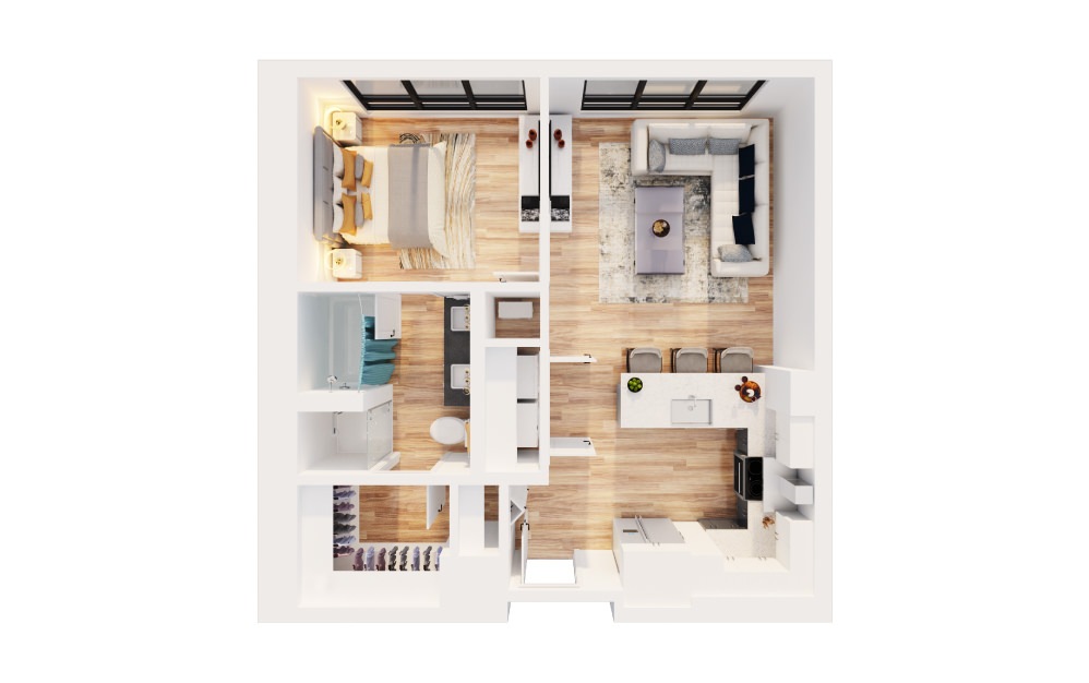 PH-B1 - 1 bedroom floorplan layout with 1 bathroom and 720 square feet (3D)