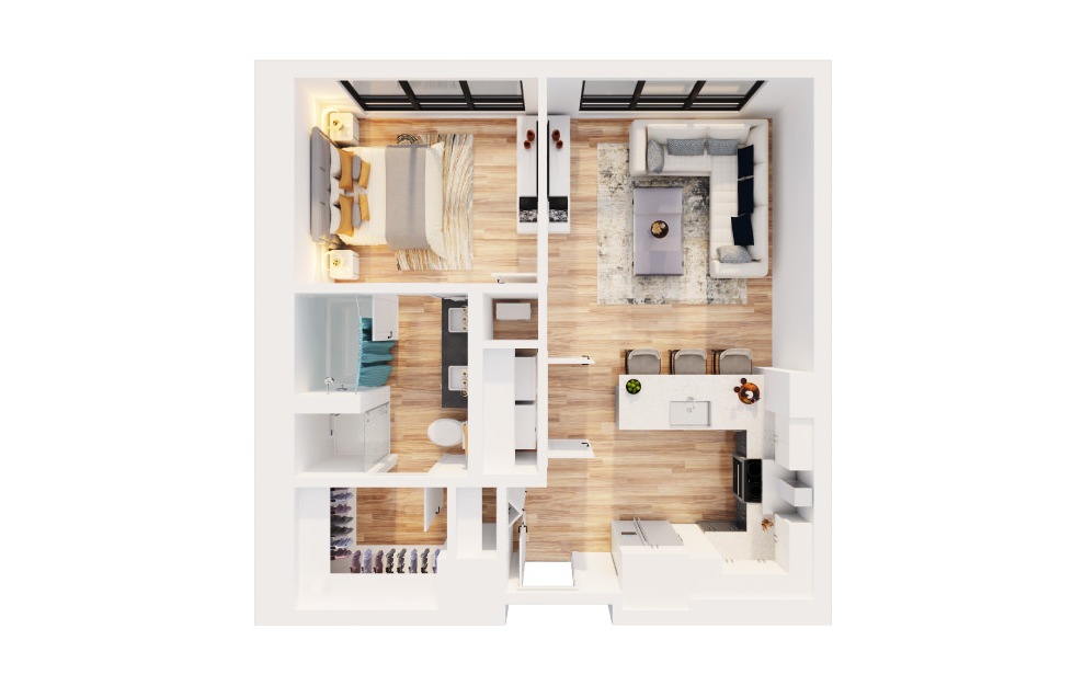 PH-B1 - 1 bedroom floorplan layout with 1 bath and 720 square feet. (3D)
