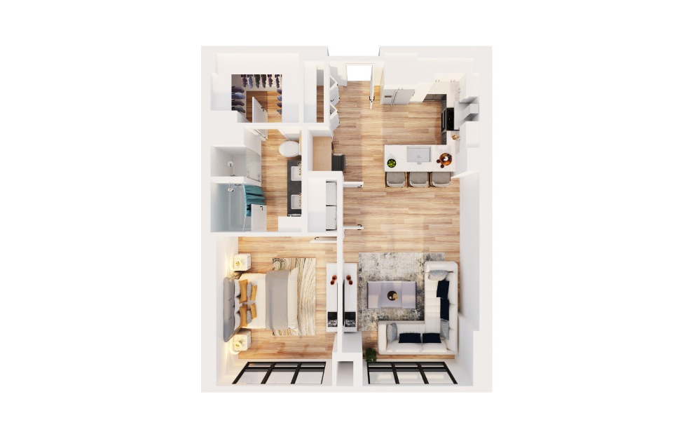 PH-B3 - 1 bedroom floorplan layout with 1 bath and 917 square feet. (3D)