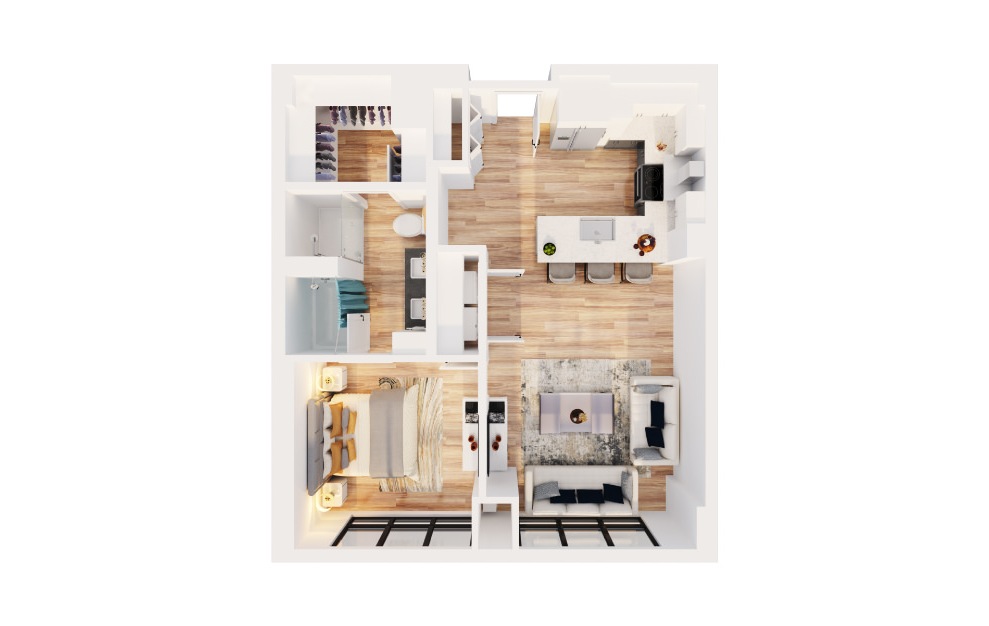 PH-B4 - 1 bedroom floorplan layout with 1 bath and 935 square feet. (3D)