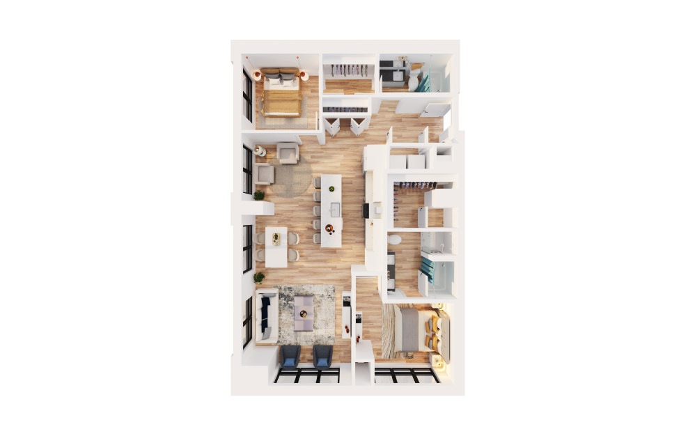 PH-C1 - 2 bedroom floorplan layout with 2 bathrooms and 1332 square feet (3D)