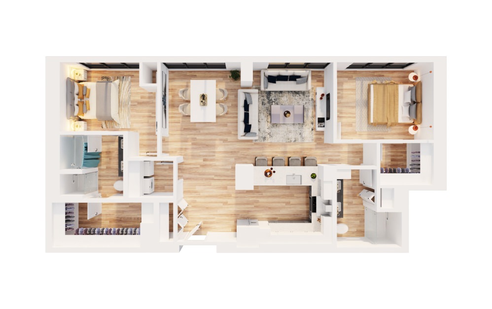 PH-C10 - 2 bedroom floorplan layout with 2 bathrooms and 1703 square feet (3D)