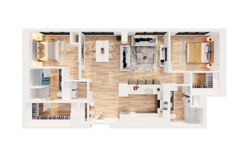PH-C10 - 2 bedroom floorplan layout with 2 baths and 1703 square feet. (3D)