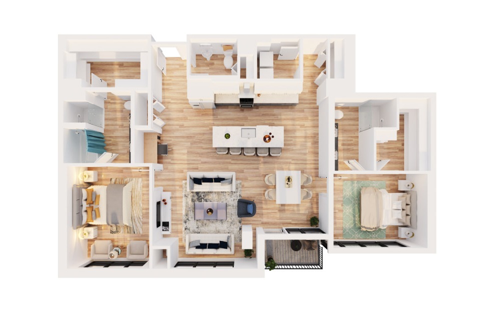 PH-C11 - 2 bedroom floorplan layout with 2.5 baths and 1402 to 1638 square feet. (3D)