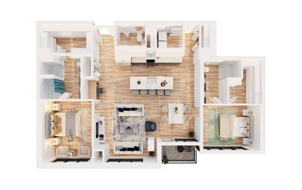 PH-C11 - 2 bedroom floorplan layout with 2 bathrooms and 1402 - 1638 square feet (3D)