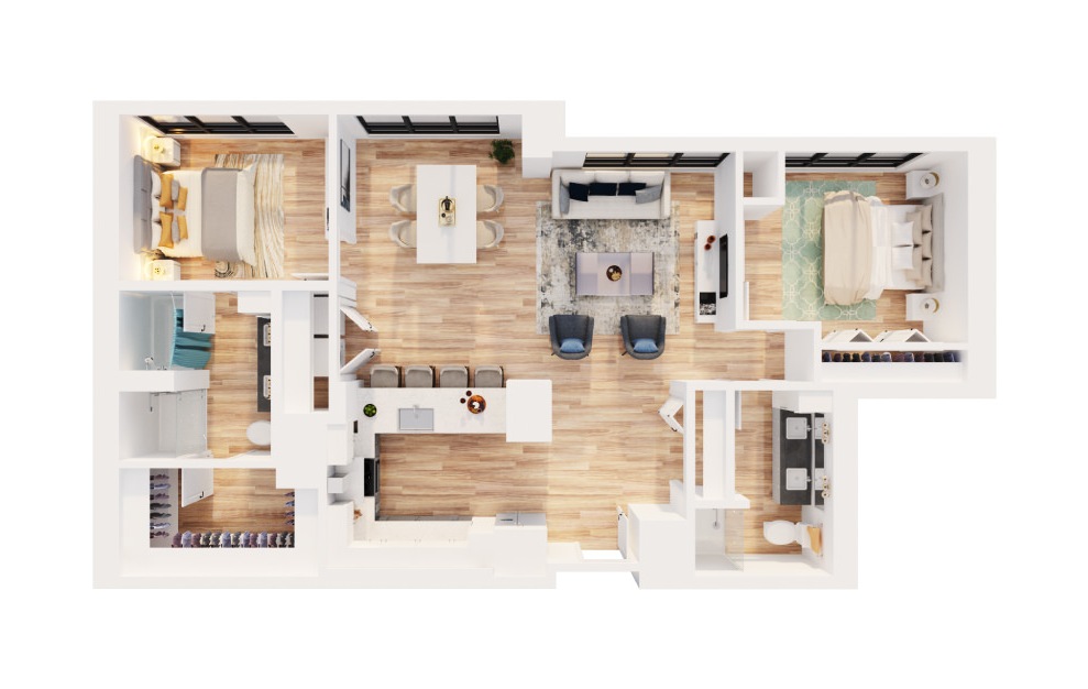 PH-C2 - 2 bedroom floorplan layout with 2 baths and 1402 square feet. (3D)