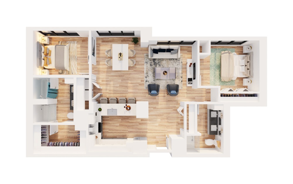 PH-C2 - 2 bedroom floorplan layout with 2 bathrooms and 1402 square feet (3D)