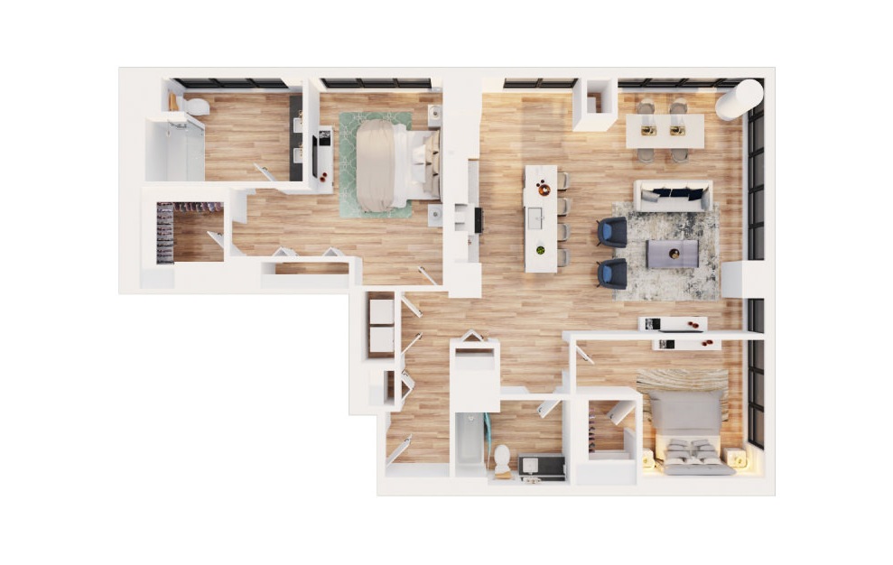 PH-C3 - 2 bedroom floorplan layout with 2 baths and 1405 square feet. (3D)