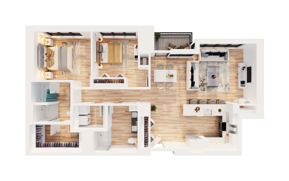 PH-C4 - 2 bedroom floorplan layout with 2 bathrooms and 1510 square feet (3D)