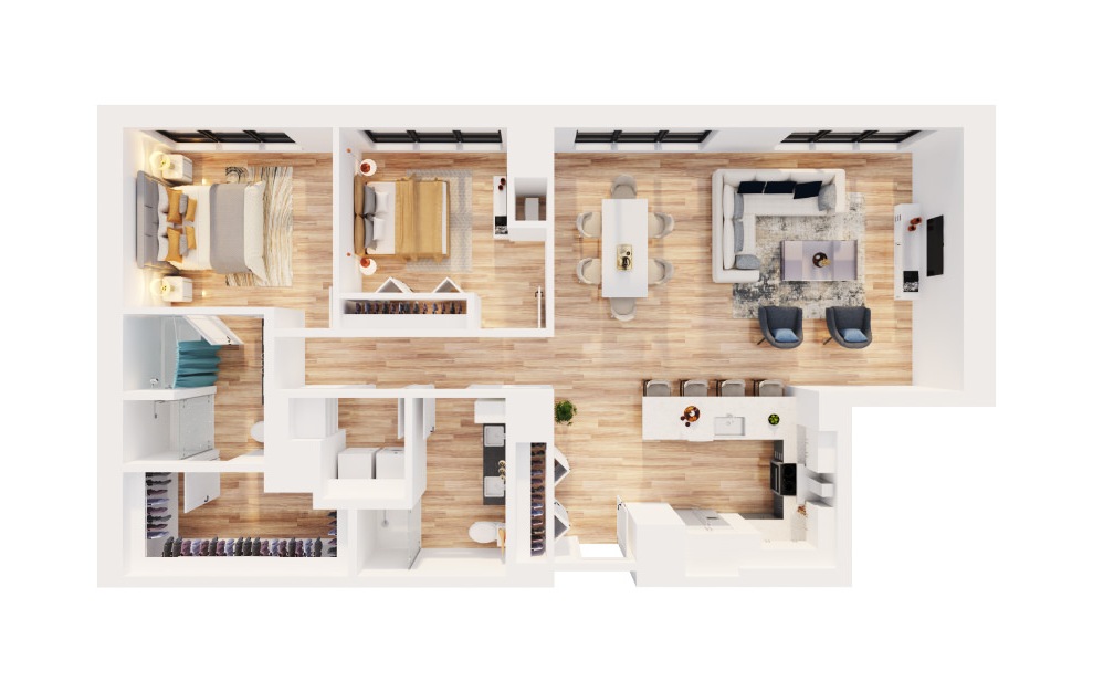 PH-C5 - 2 bedroom floorplan layout with 2 baths and 1525 square feet. (3D)