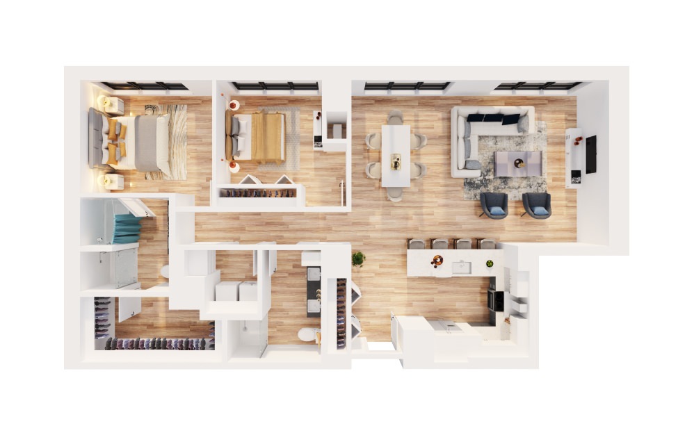 PH-C5 - 2 bedroom floorplan layout with 2 bathrooms and 1525 square feet (3D)