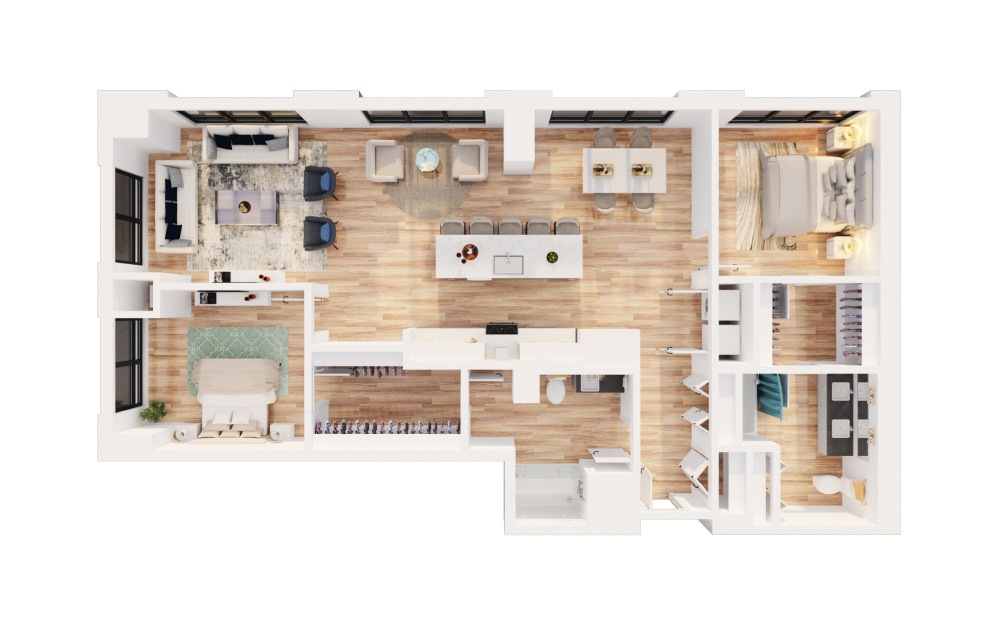 PH-C6 - 2 bedroom floorplan layout with 2 bathrooms and 1542 square feet (3D)