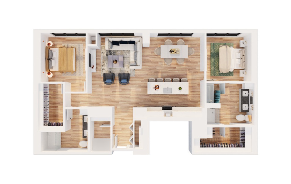 PH-C7 - 2 bedroom floorplan layout with 2 baths and 1575 square feet. (3D)