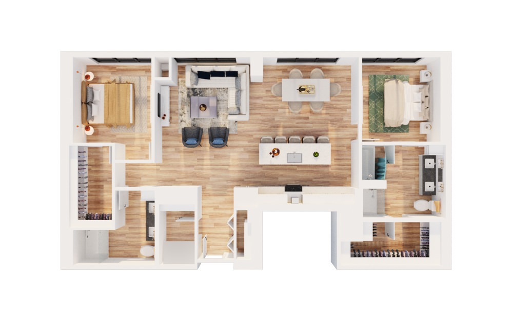 PH-C7 - 2 bedroom floorplan layout with 2 bathrooms and 1575 square feet (3D)