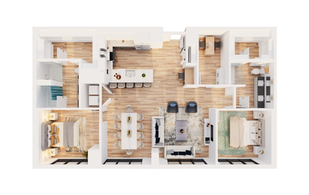 PH-C9 - 2 bedroom floorplan layout with 2 baths and 1672 square feet. (3D)